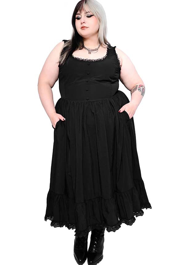 Alexandra | Charming Sleeveless Midi Dress with Button and Lace Details