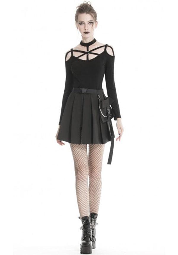 Assassin Style Pleated Short Skirt with Detachable Chain Handbag