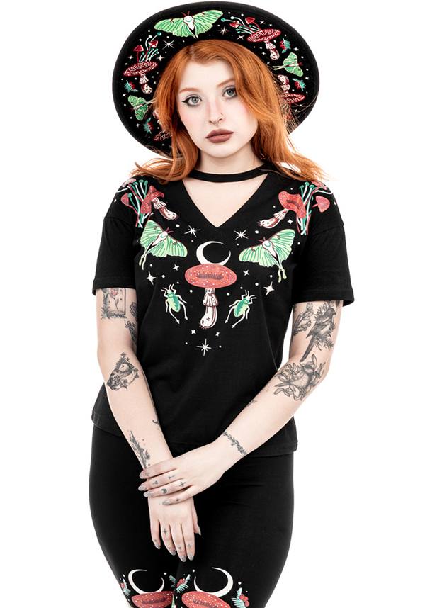 Stylish Autumnal Equinox V-Neck Cotton T-Shirt with Psychedelic Prints