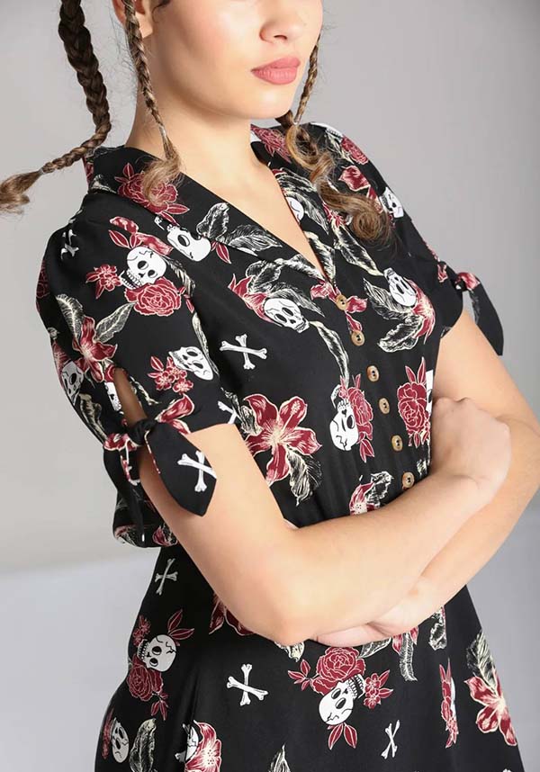 Alani Black and Red Printed Viscose Mini Dress for Fashion Statements