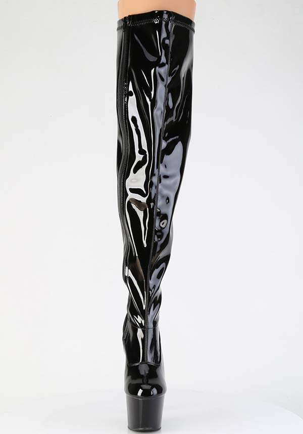 Demonia ADORE-3000WCF Black Vegan Patent Platform Heels - Preorder
