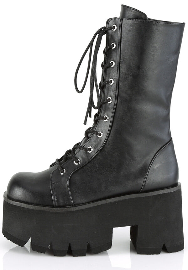 PREORDER - Demonia ASHES - 105 Matte Black Mid - Calf Lace - Up Platform Boots