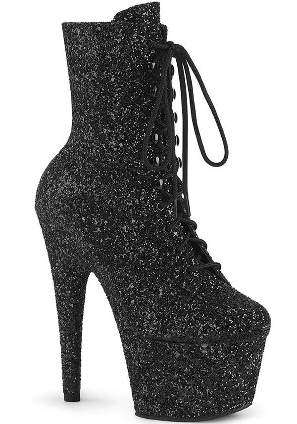 ADORE-1020GWR Black Glitter Platform Ankle Boots - Preorder for Fashionable Footwear