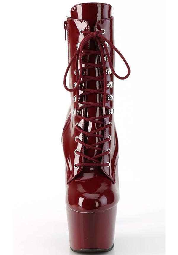 PREORDER! ADORE-1020 Burgundy Patent Platform Lace-Up Ankle Boots