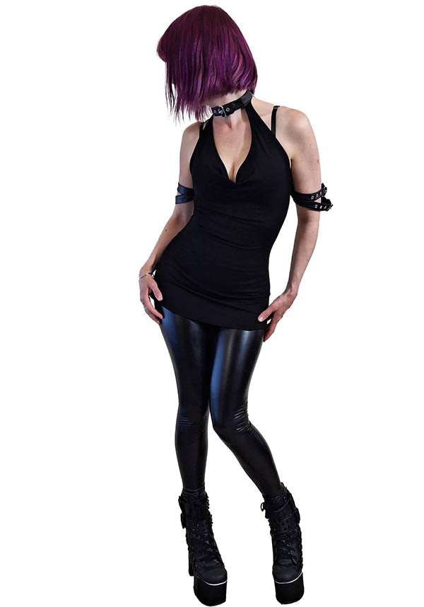 Chic Aphrodite Plunge Cowl Neck Faux Leather Top for Fashion Enthusiasts