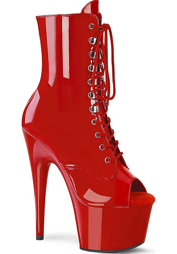 ADORE-1021 Patent Red Platform Lace-Up Front Ankle Boots - Preorder Available