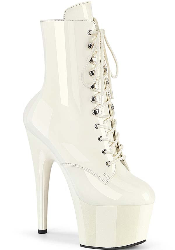 ADORE-1020 Platform Boots - Off White Patent Leather [Pre-Order for Stylish Ankle Boots]