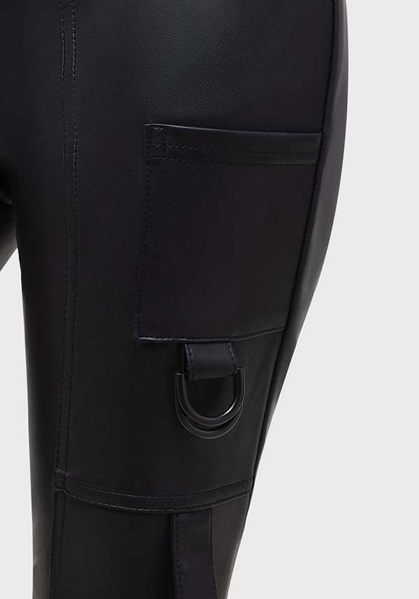 Atramentous PU Slim - Fit Pants with Strap Details and Pockets