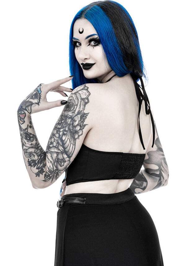 Gothic-Inspired Afterlife Halterneck Crop Top for Goth Lovers