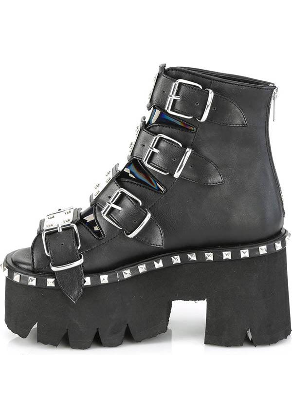 Demonia ASHES - 70 Black Vegan Leather Platform Sandals - Pre - order