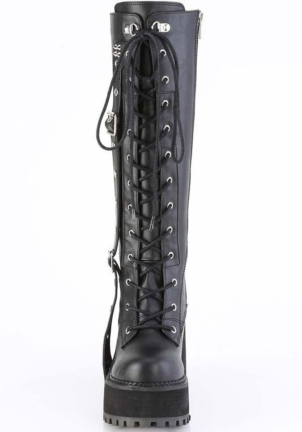 PRE-ORDER: Black ASSAULT-218 Platform Knee-High Boots