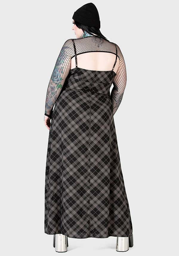 Alwina Grey Tartan Print Maxi Slip Dress for Women