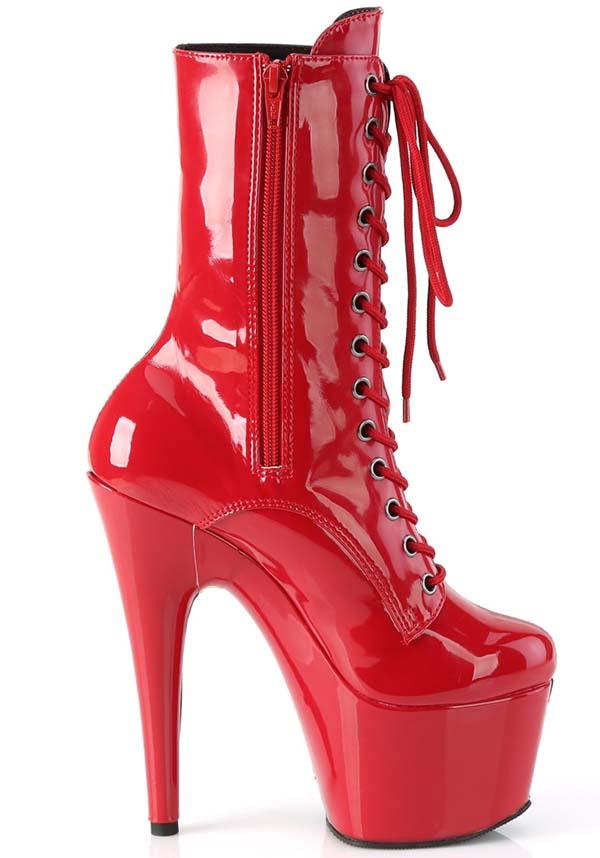 PREORDER: ADORE-1040TT Platform Boots in Red/Black Patent