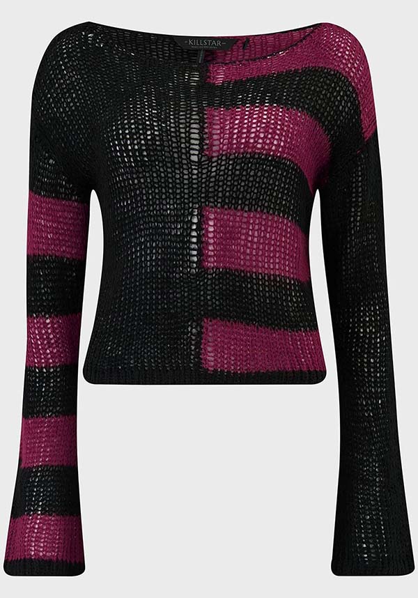 Anshee Soft Knit Striped Long - Sleeved Cropped Sweater