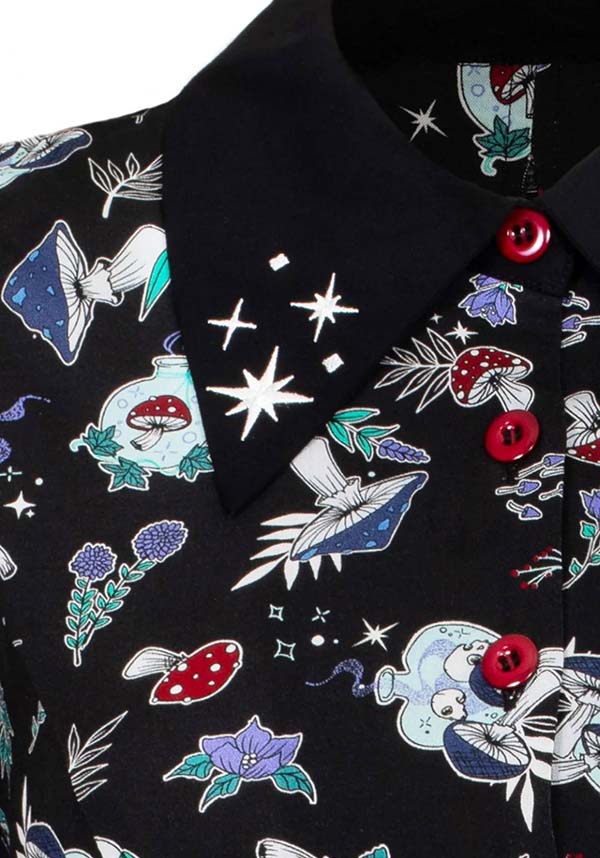 Hell Bunny Amanita Gothic-Style Printed Viscose Mini Dress for Women