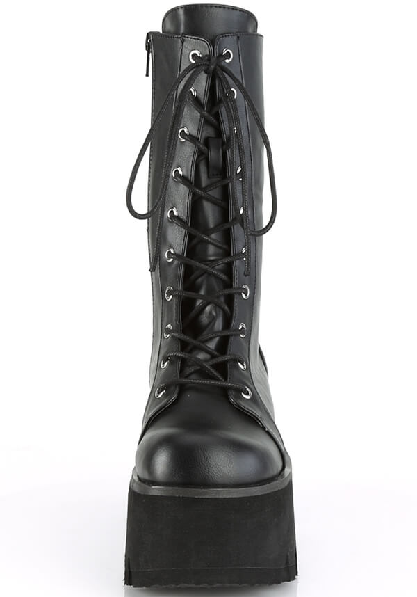 PREORDER - Demonia ASHES - 105 Matte Black Mid - Calf Lace - Up Platform Boots
