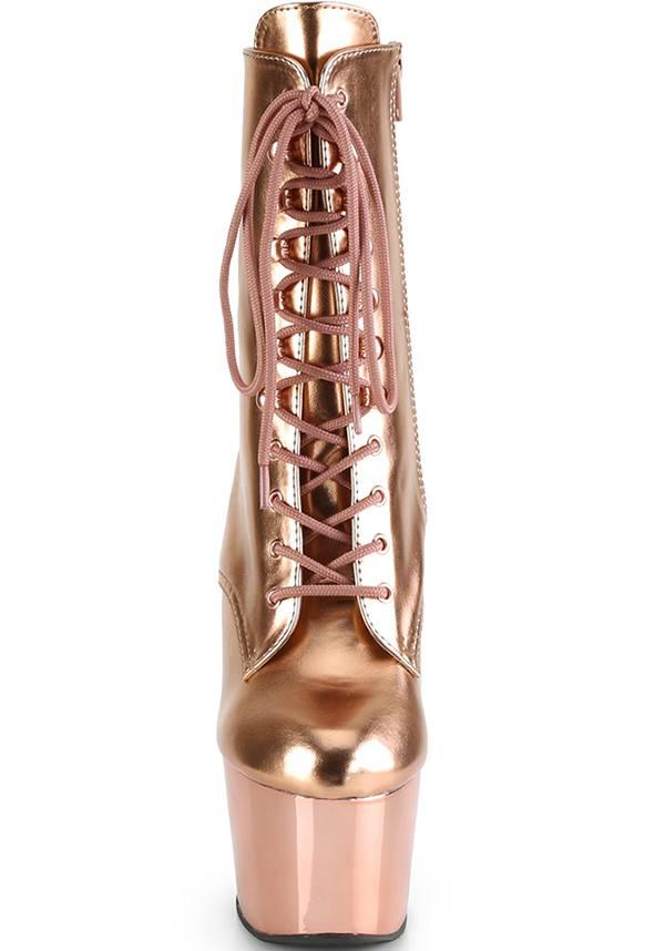 ADORE-1020 Preorder: Rose Gold Metallic Platform Ankle Boots