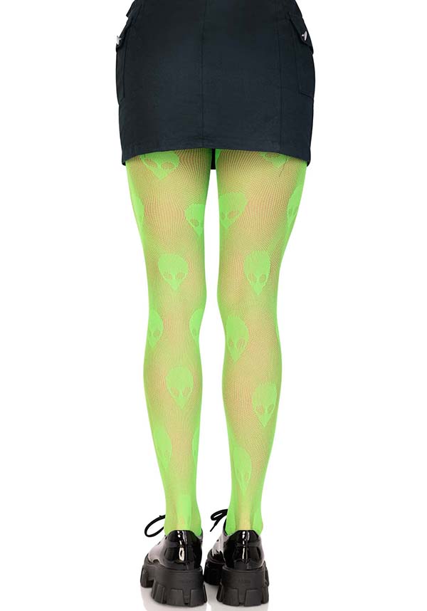 Leg Avenue Ultra-Cute Alien Pattern Neon Fishnet Tights