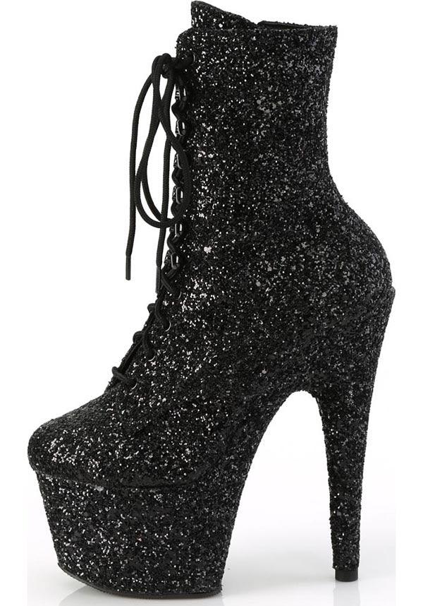 ADORE-1020GWR Black Glitter Platform Ankle Boots - Preorder for Fashionable Footwear