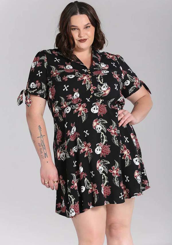 Alani Black and Red Printed Viscose Mini Dress for Fashion Statements