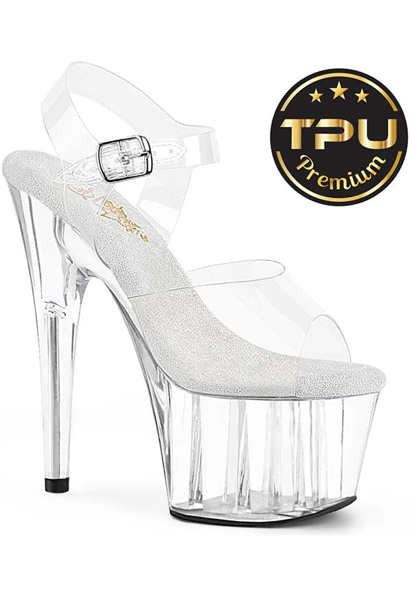 PRE-ORDER: ADORE-708PREM Clear Platform Heel Ankle Strap Sandals