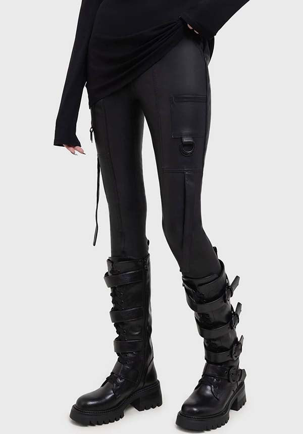 Atramentous PU Slim - Fit Pants with Strap Details and Pockets