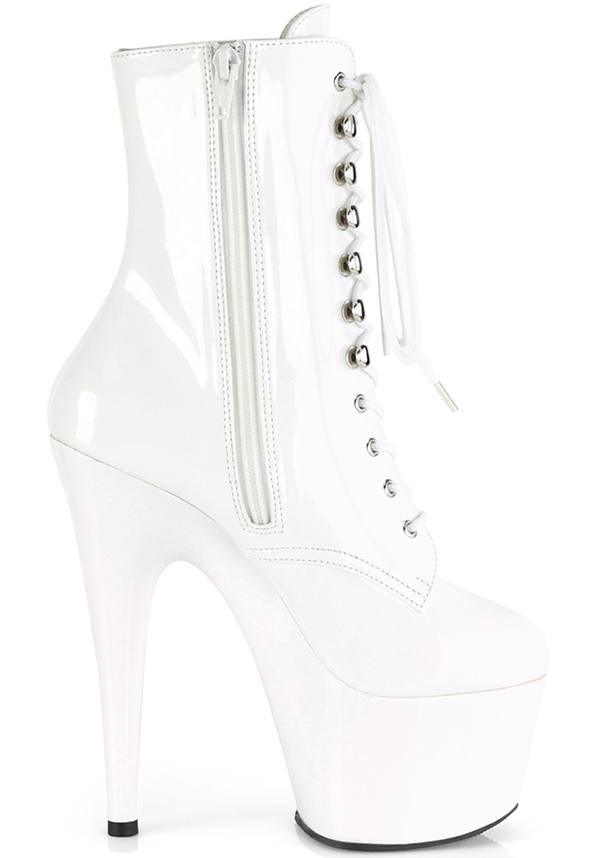 PREORDER: ADORE-1020 White Patent Platform Lace-Up Ankle Boots