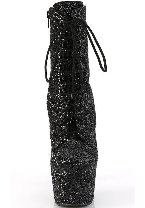 ADORE-1020GWR Black Glitter Platform Ankle Boots - Preorder for Fashionable Footwear