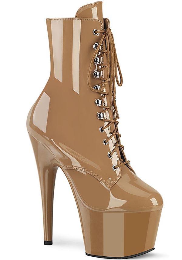 ADORE-1020 Toffee Patent Platform Ankle Boots for Women [PREORDER]