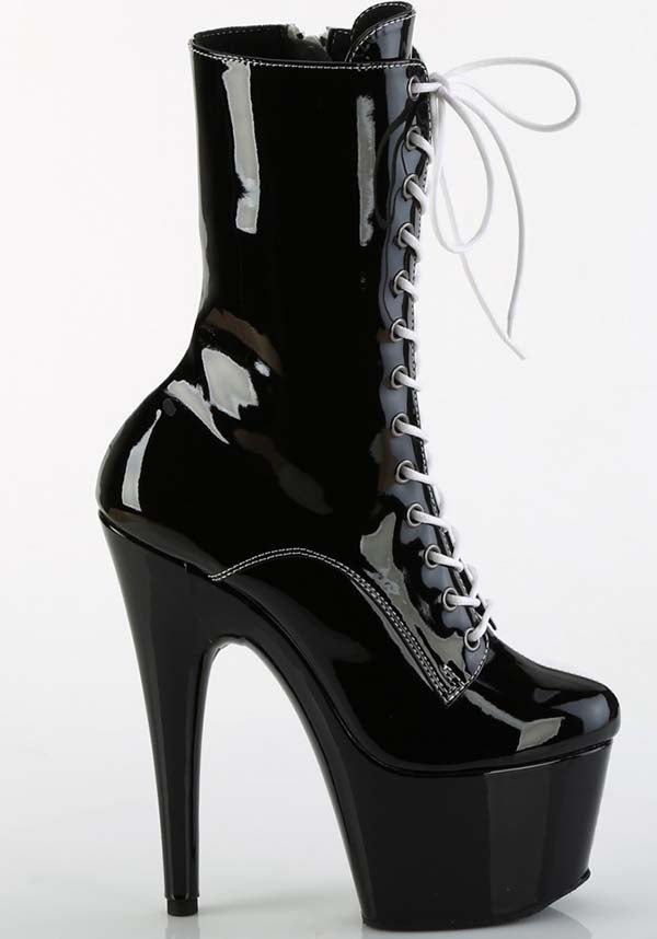 ADORE-1040TT Platform Boots in Black and White Patent Finish [Pre-Order]