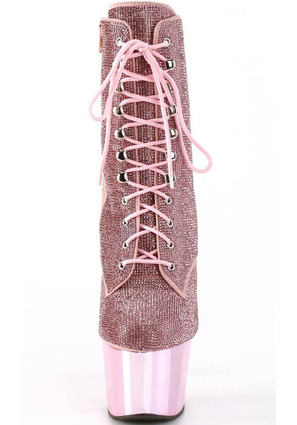 Adore 1020CHRS Platform Heel Lace - Up Front Ankle Boots in Baby Pink Rhinestone Style [Pre - Order]
