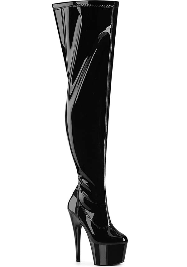 Demonia ADORE-3000WCF Black Vegan Patent Platform Heels - Preorder