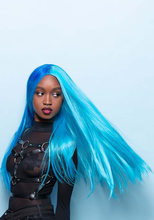 Atomic Split Ultra Style Wig for Adults with Blue and Turquoise Split Dye Look