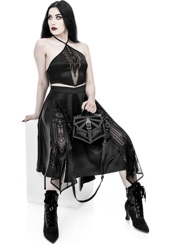 Gothic-Inspired Afterlife Halterneck Crop Top for Goth Lovers