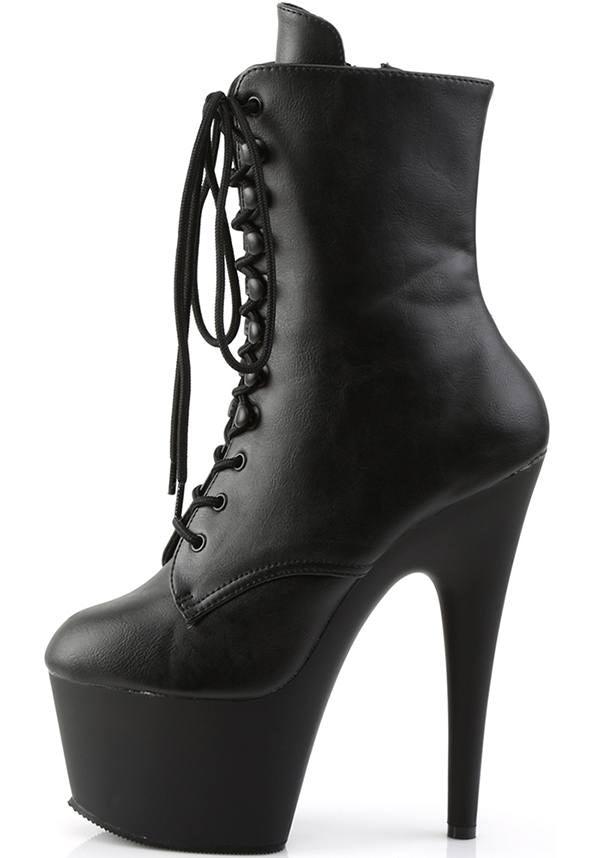 Adore 1020 Black Faux Leather Pre - Order Platform Heel Ankle Boots