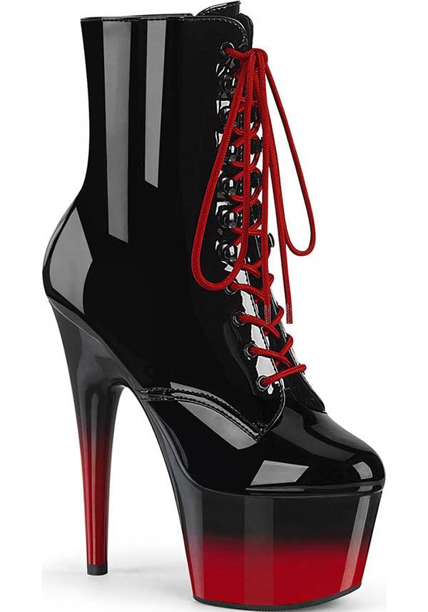 ADORE-1020BR-H Women's Platform Ankle Boots in Black Patent and Red [Preorder]