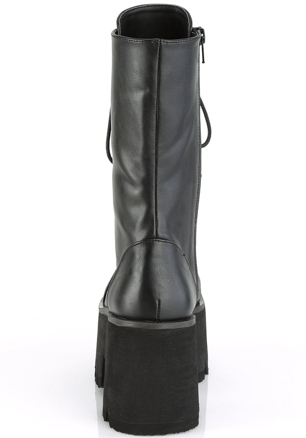 PREORDER - Demonia ASHES - 105 Matte Black Mid - Calf Lace - Up Platform Boots