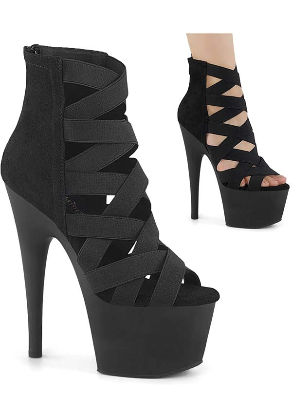 ADORE-700-24 Women's Preorder Black Elastic Cage Style Open Toe Lattice Design Heel Bootie Sandals