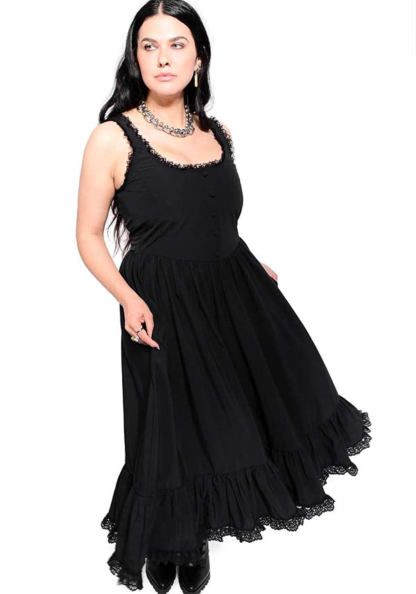 Alexandra | Charming Sleeveless Midi Dress with Button and Lace Details