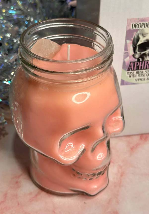 Aphrodite Rose Musk Scented Skull-Shaped Reusable Glass Jar Candle