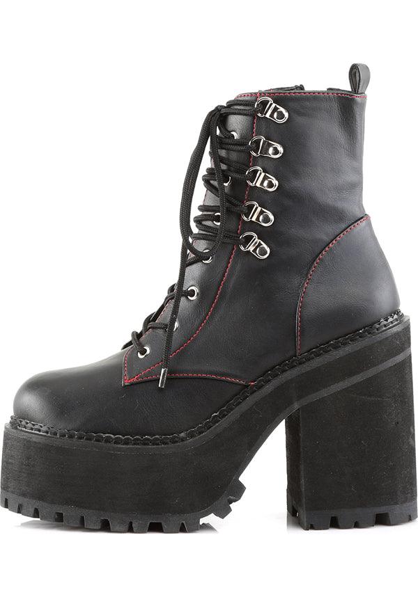 Demonia Assault-100 Black Block Heel Platform Lace-Up Ankle Boots [Pre-Order]