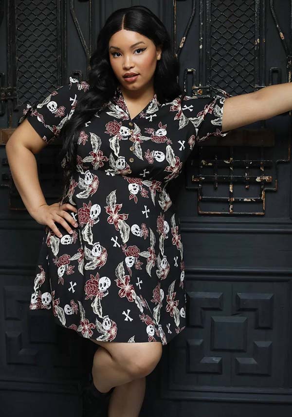 Alani Black and Red Printed Viscose Mini Dress for Fashion Statements