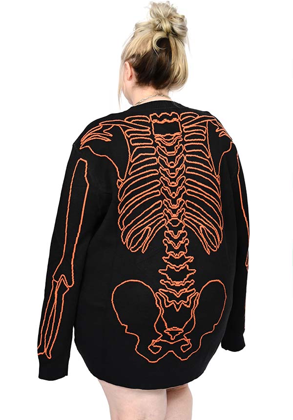 All Bones Orange Skeleton Design Unisex Cotton Sweater