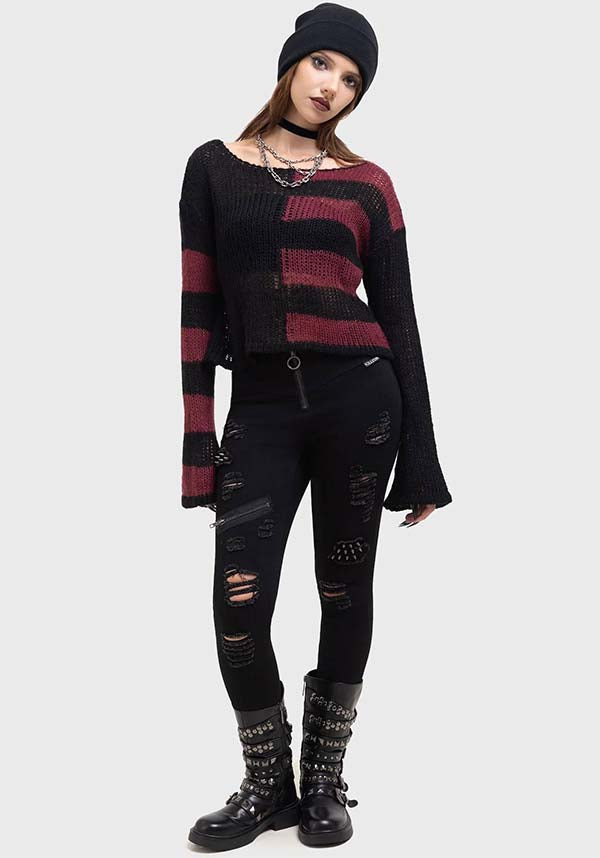 Anshee Soft Knit Striped Long - Sleeved Cropped Sweater