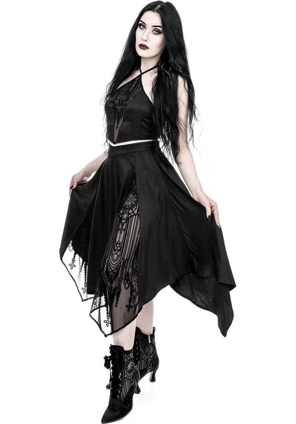 Gothic-Inspired Afterlife Halterneck Crop Top for Goth Lovers