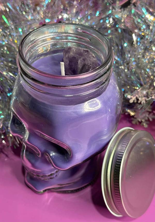 Artemis Forest Fruit Scented Skull Jar Soy Wax Candle with Amethyst