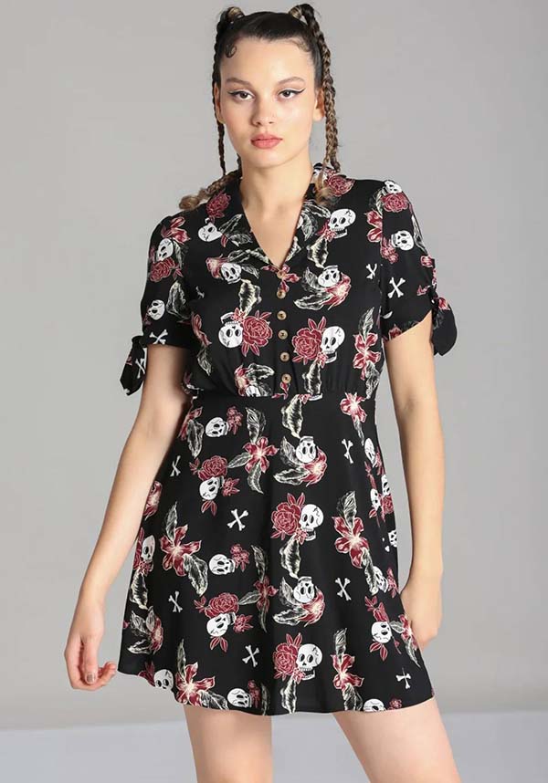 Alani Black and Red Printed Viscose Mini Dress for Fashion Statements