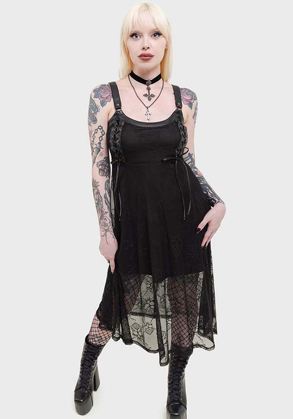 Anne Arkist Women's Midi Dress with Custom Skull Lace