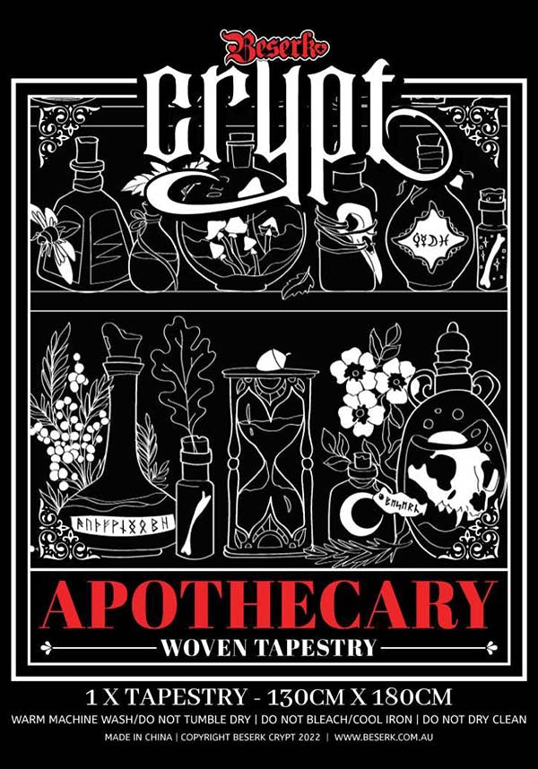 Apothecary Themed Woven Wall Tapestry by Beserk Crypt