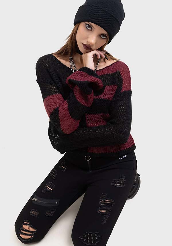 Anshee Soft Knit Striped Long - Sleeved Cropped Sweater